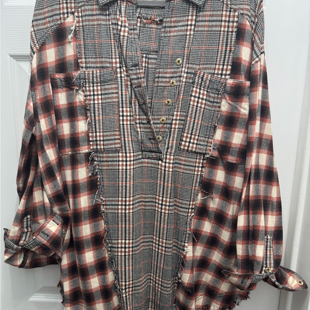 Free People Plaid Button-Up Tunic
